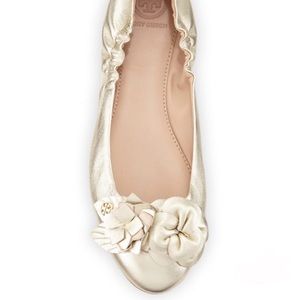 Tory Burch Blossom Reva Gold Flats Size 7